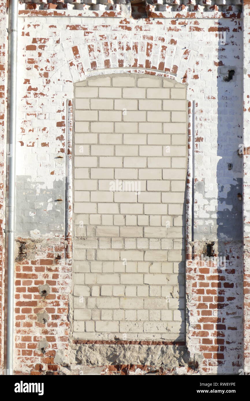 Walled-in window on a house wall, old factory building, BWK, Bremer Wollkämmerei, Bremen-Blumenthal, Bremen, Germany, Europe Stock Photo