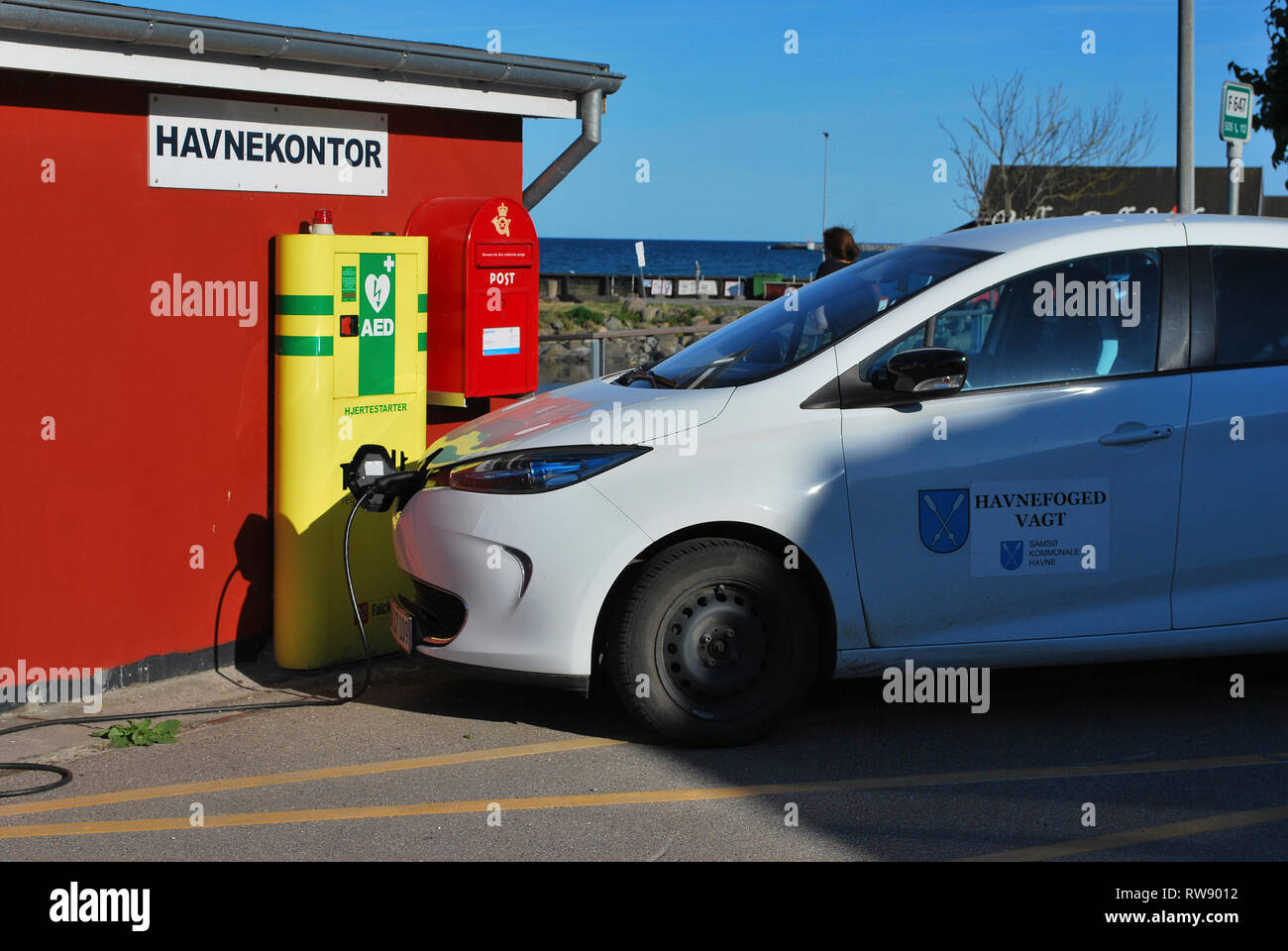 electric car, Ballen harbour, Samsoe island, Jutland, Denmark