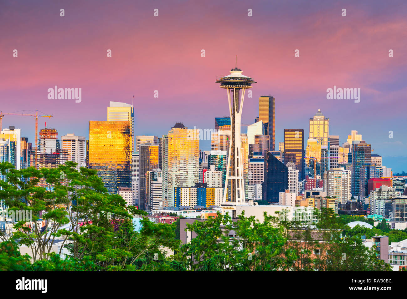 Seattle, Washington, USA downtown skyline at dusk. Stock Photo