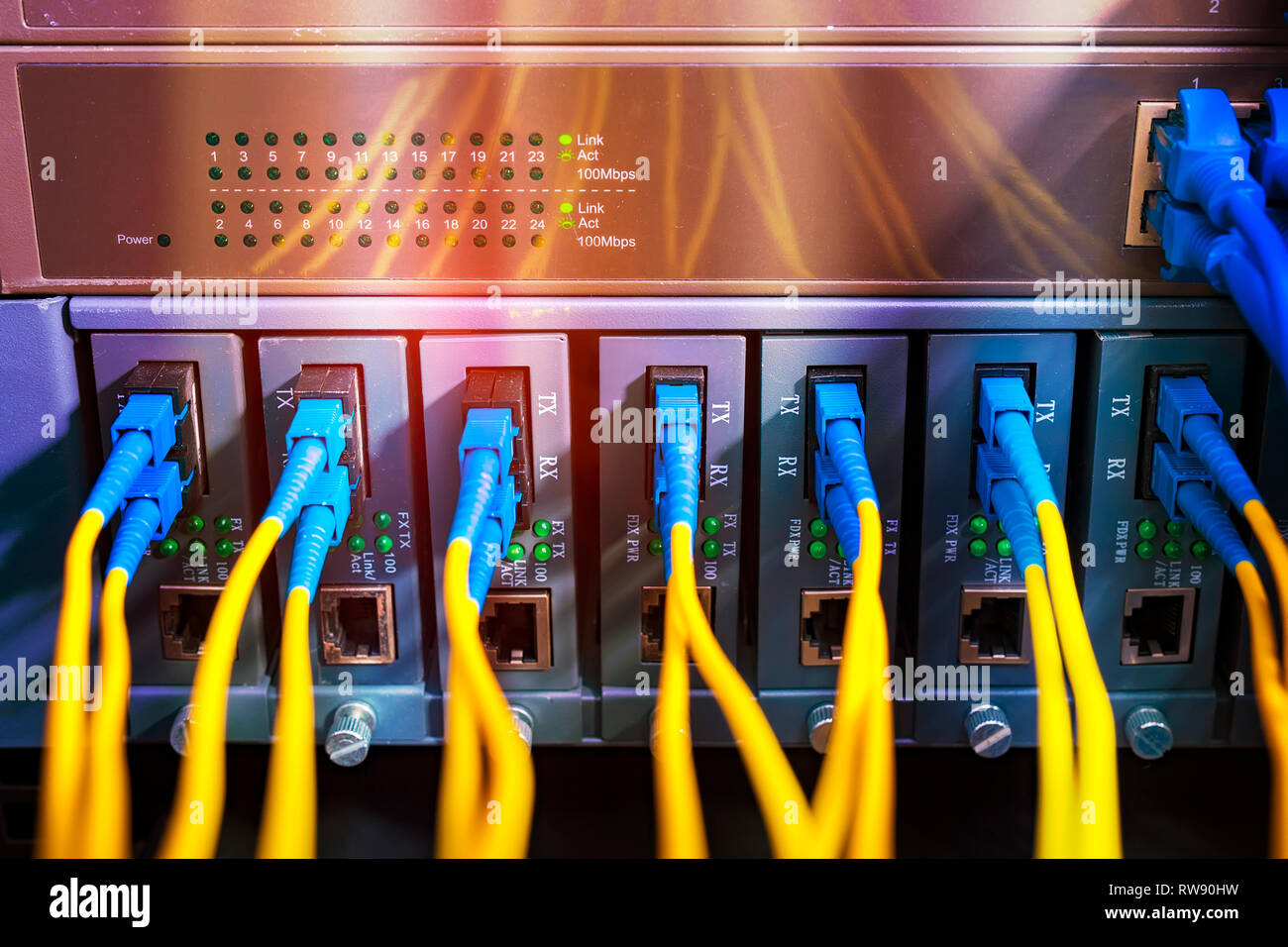 optical fibre information technology equipment in data center Stock