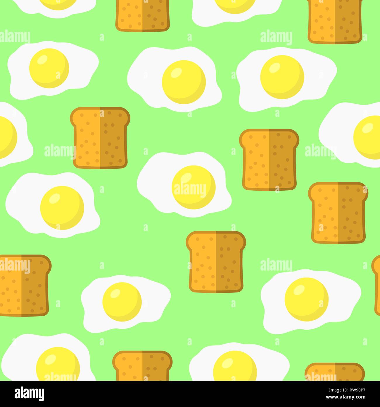 Eggs and Bread Seamless Pattern on Green Background Stock Vector