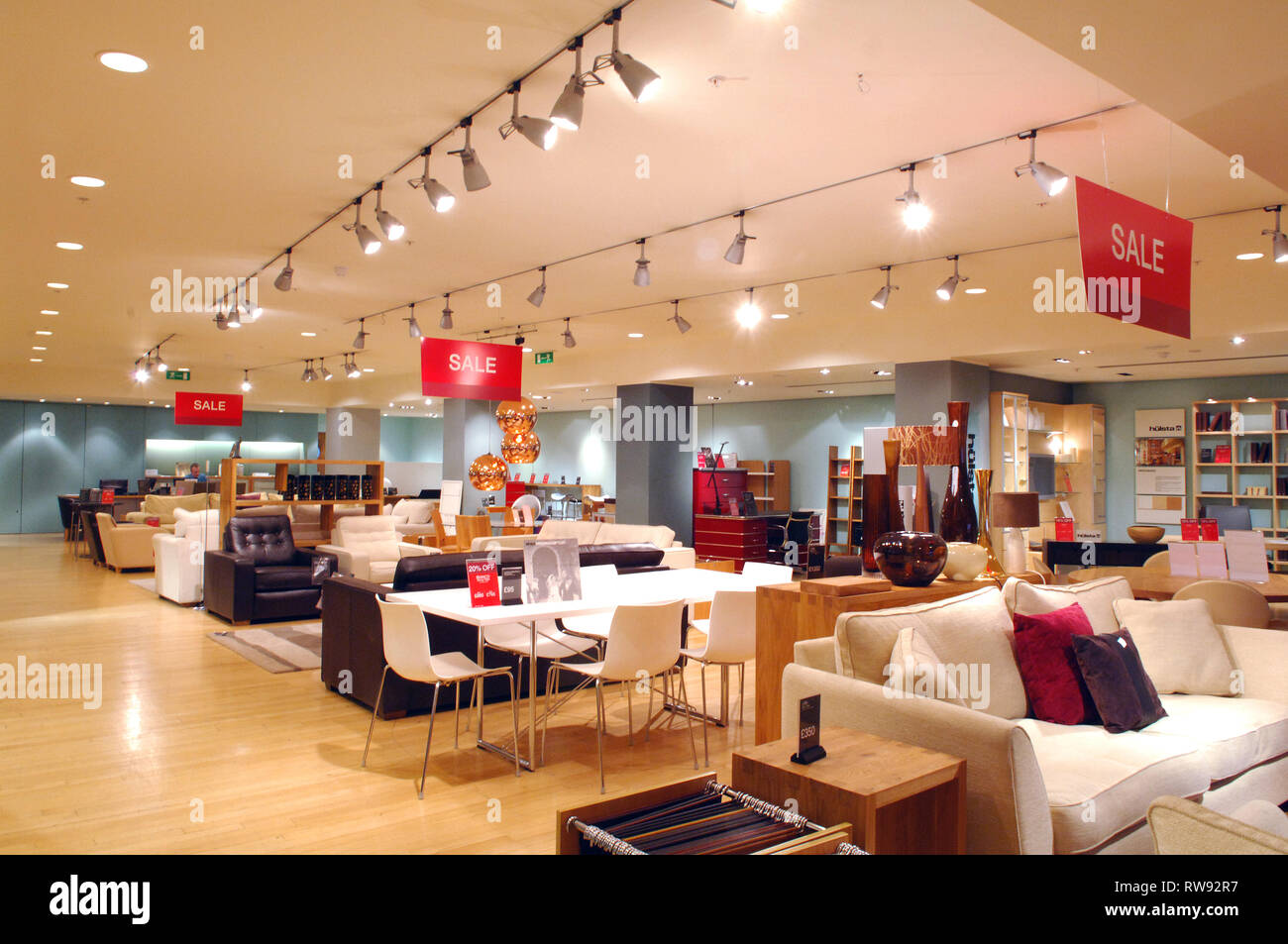 A sale at Heal's in London, contemporary furniture shop. Stock Photo