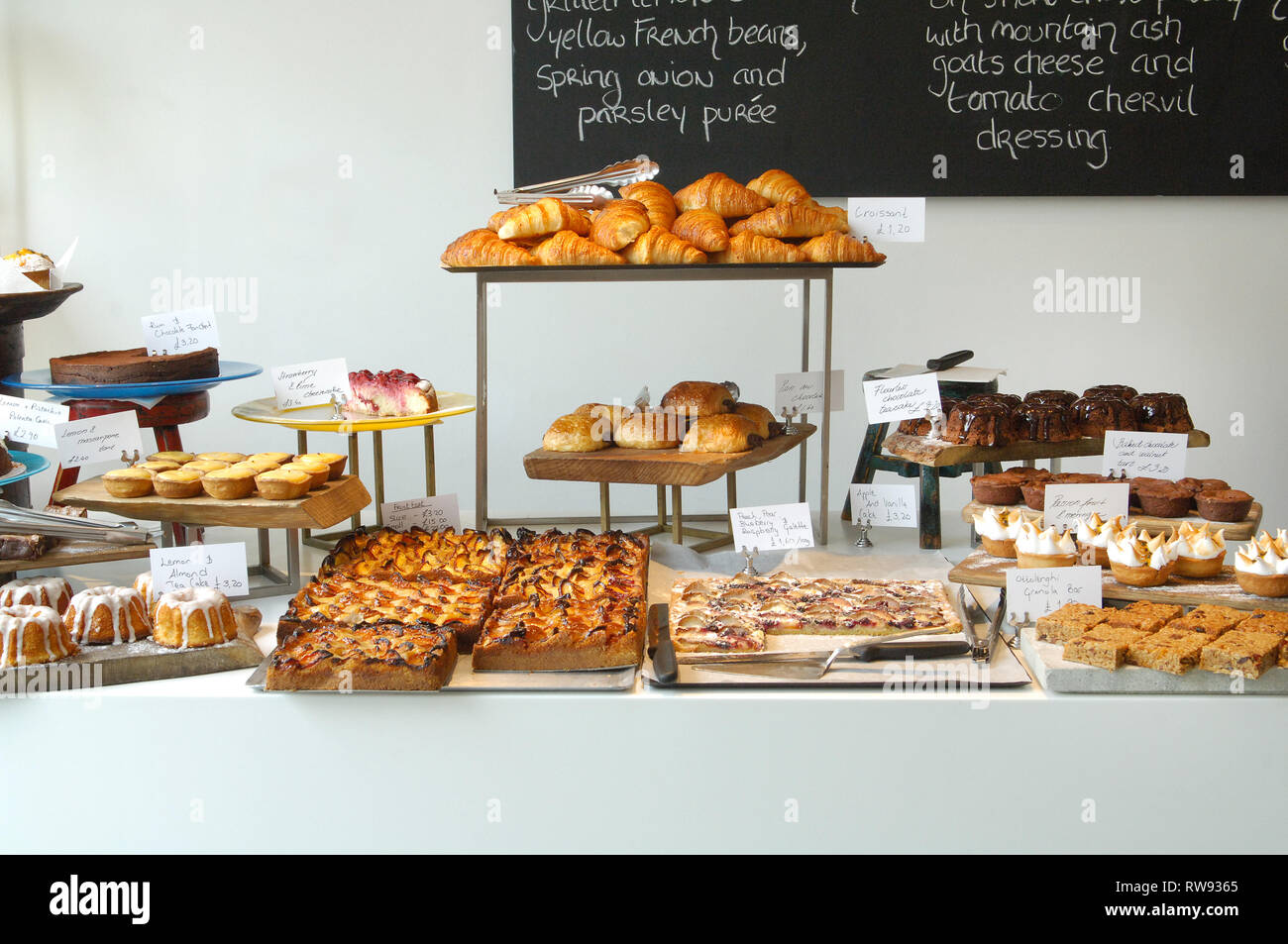 Food displays of fresh food at Ottolenghi restaurant, Islington, London Stock Photo
