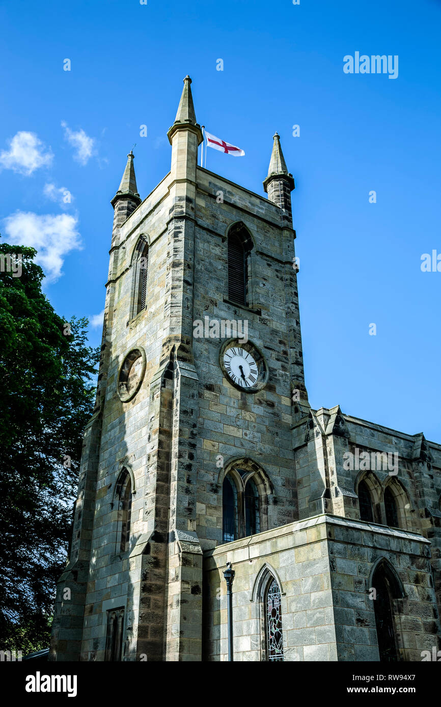 Bell tower, St. Mary's Church, Belford, England, United Kingdom Stock