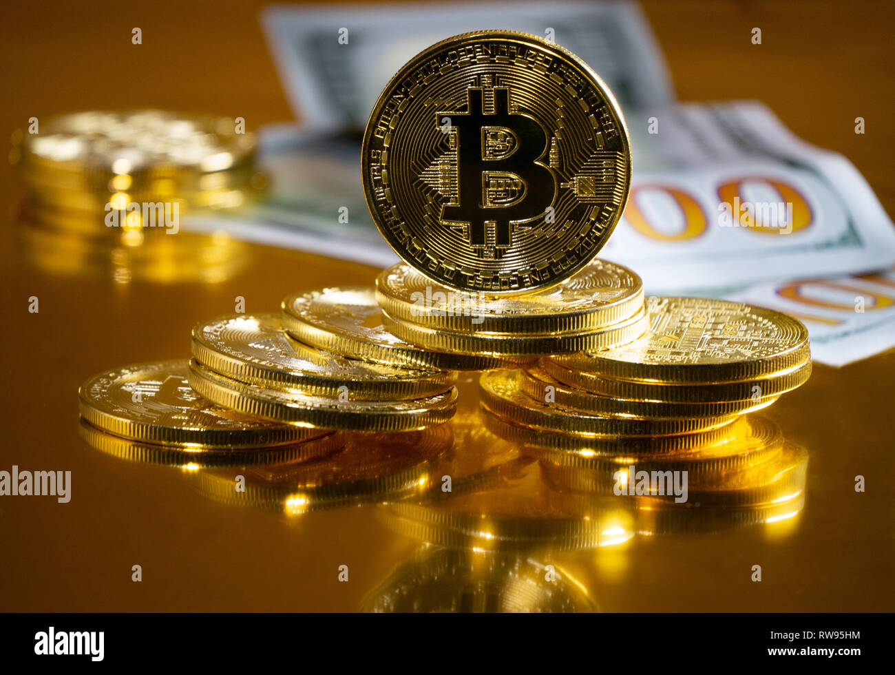 Bitcoin. Crypto currency Gold Bitcoin, BTC. Macro shot of Bitcoin coins.  Blockchain technology, bitcoin mining concept Stock Photo - Alamy