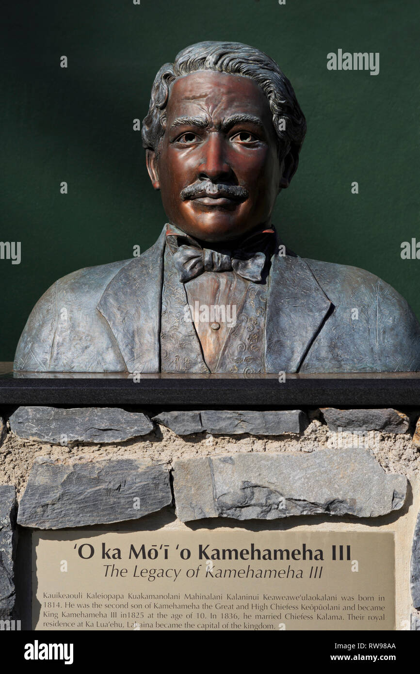 Bust of King Kamehameha, Lahaina, Maui Island, Hawaii, USA Stock Photo