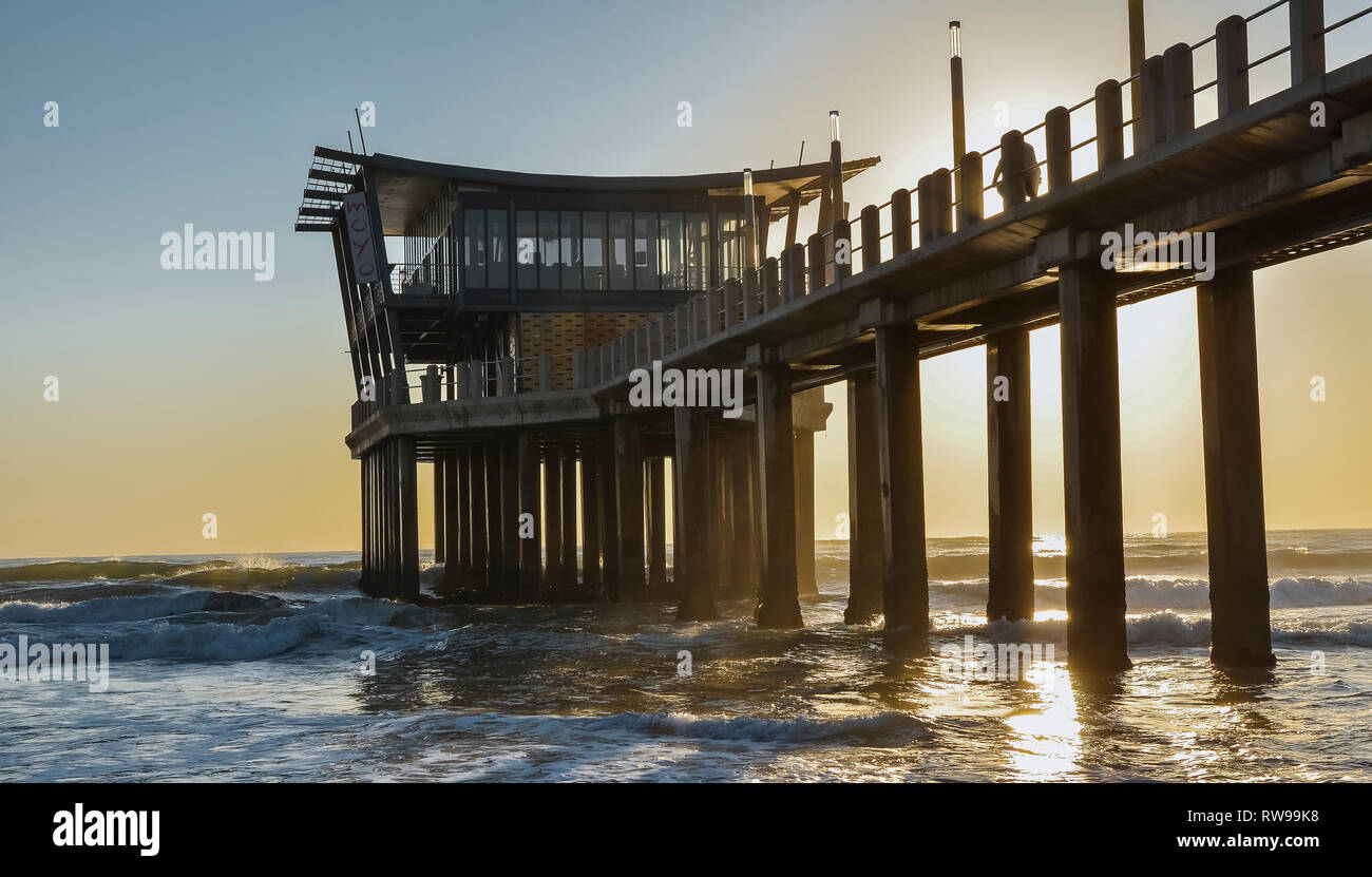 Sunrise over Durban pier in South Africa Stock Photo