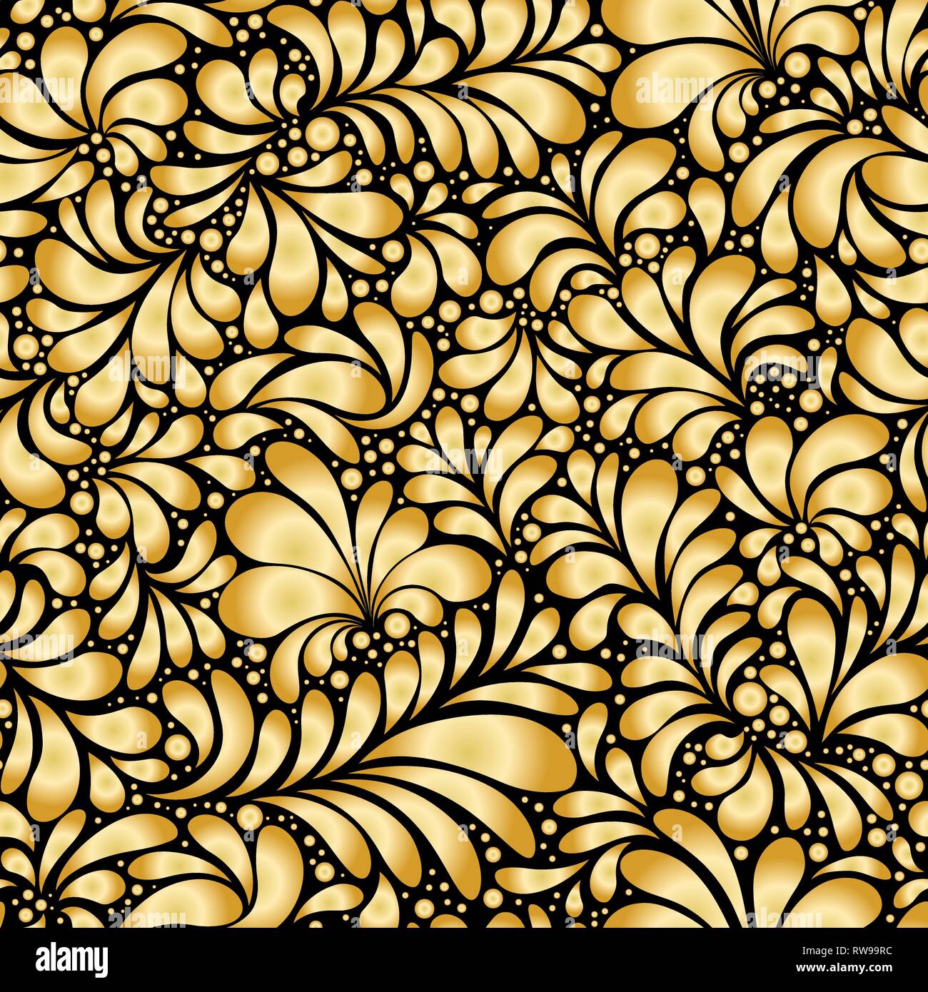 Paisley Or Damask Golden Floral Seamless Pattern Vector Ornament