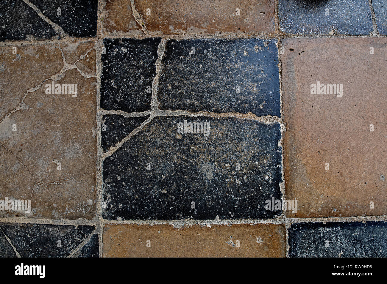 Texture Old Cracked Tiles Black And Clay Colored Stock Photo