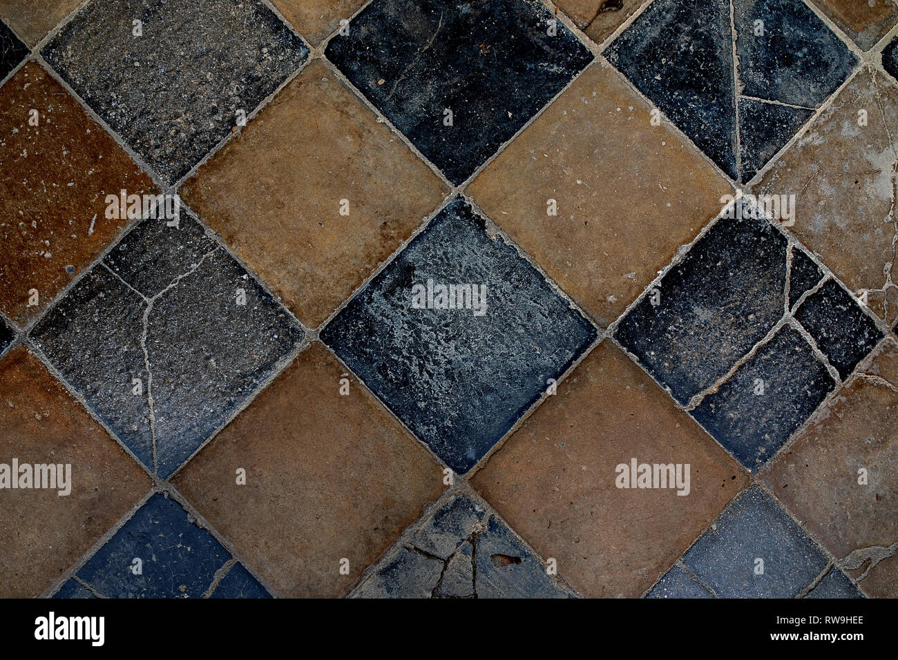 Texture Old Cracked Tiles Black And Clay Colored Stock Photo