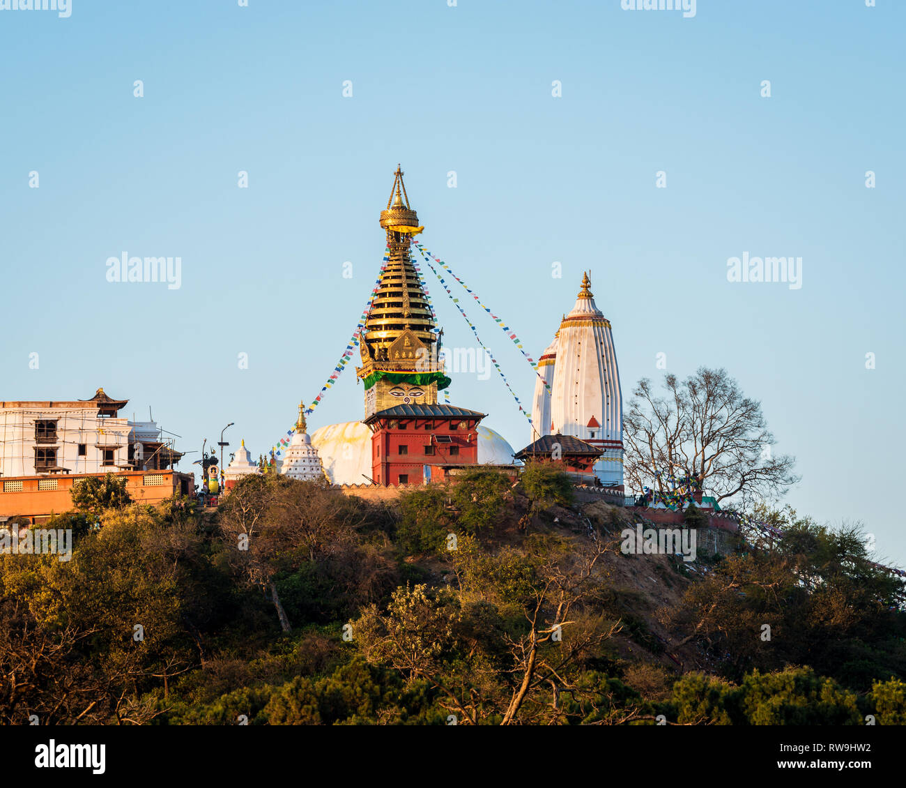 Swayambhunath stupa also called Monkey Temple in Kathmandu, Nepal Stock ...