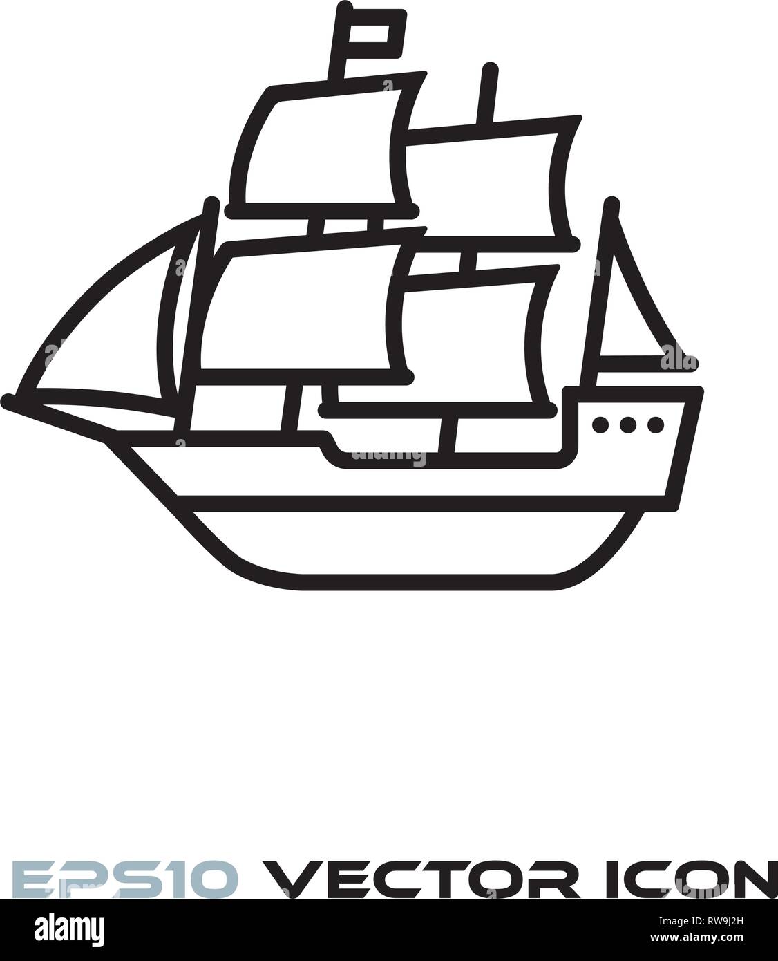 Vintage sail ship flat line icon vector illustration Stock Vector