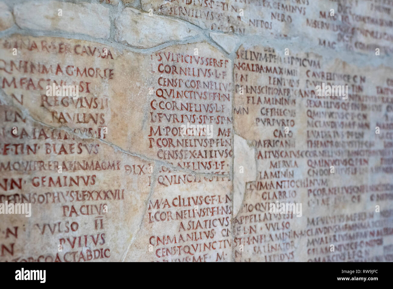 Rome. Italy. Consular and Triumphal Capitoline Fasti Inscription (27 BC-14 AD), Capitoline Museums. Musei Capitolini.   Augustean period (27 BC - 14 A Stock Photo