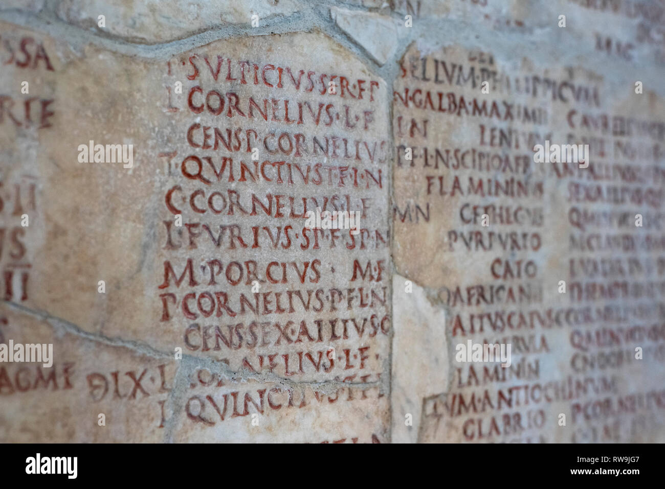 Rome. Italy. Consular and Triumphal Capitoline Fasti Inscription (27 BC-14 AD), Capitoline Museums. Musei Capitolini.   Augustean period (27 BC - 14 A Stock Photo