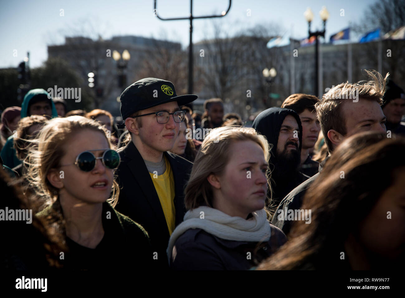 Youth activists from Kentucky and across the US occupy the office of Senator Mitch McConnell in protest of his attempts to defeat the Green New Deal. Washington DC. USA. February 25, 2019 Stock Photo