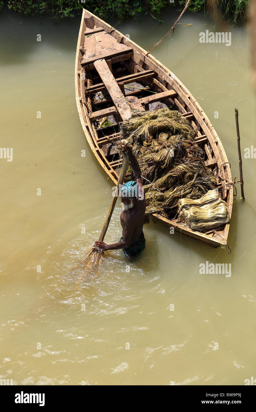 Farmer washing jute fibres in hi-res stock photography and images - Alamy
