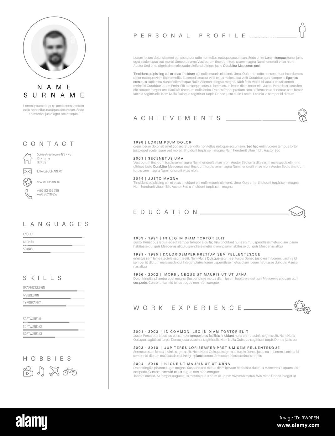 Vector minimalist cv / resume template with nice typogrgaphy design. Stock Vector