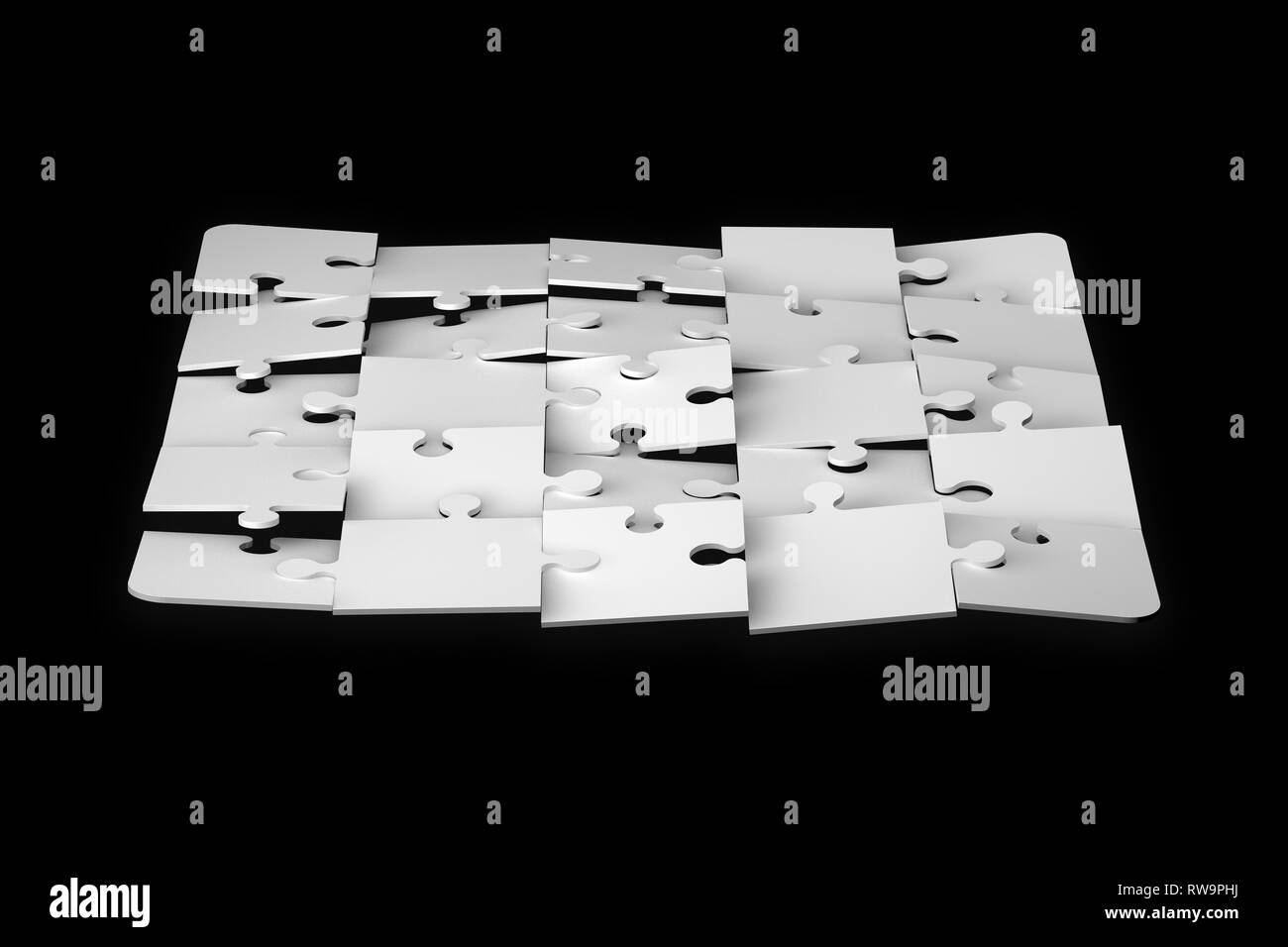 3d illustration and rendering of jigsaw puzzle pieces on dark ...