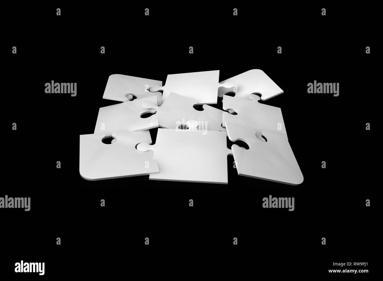 3d illustration and rendering of jigsaw puzzle pieces on dark ...