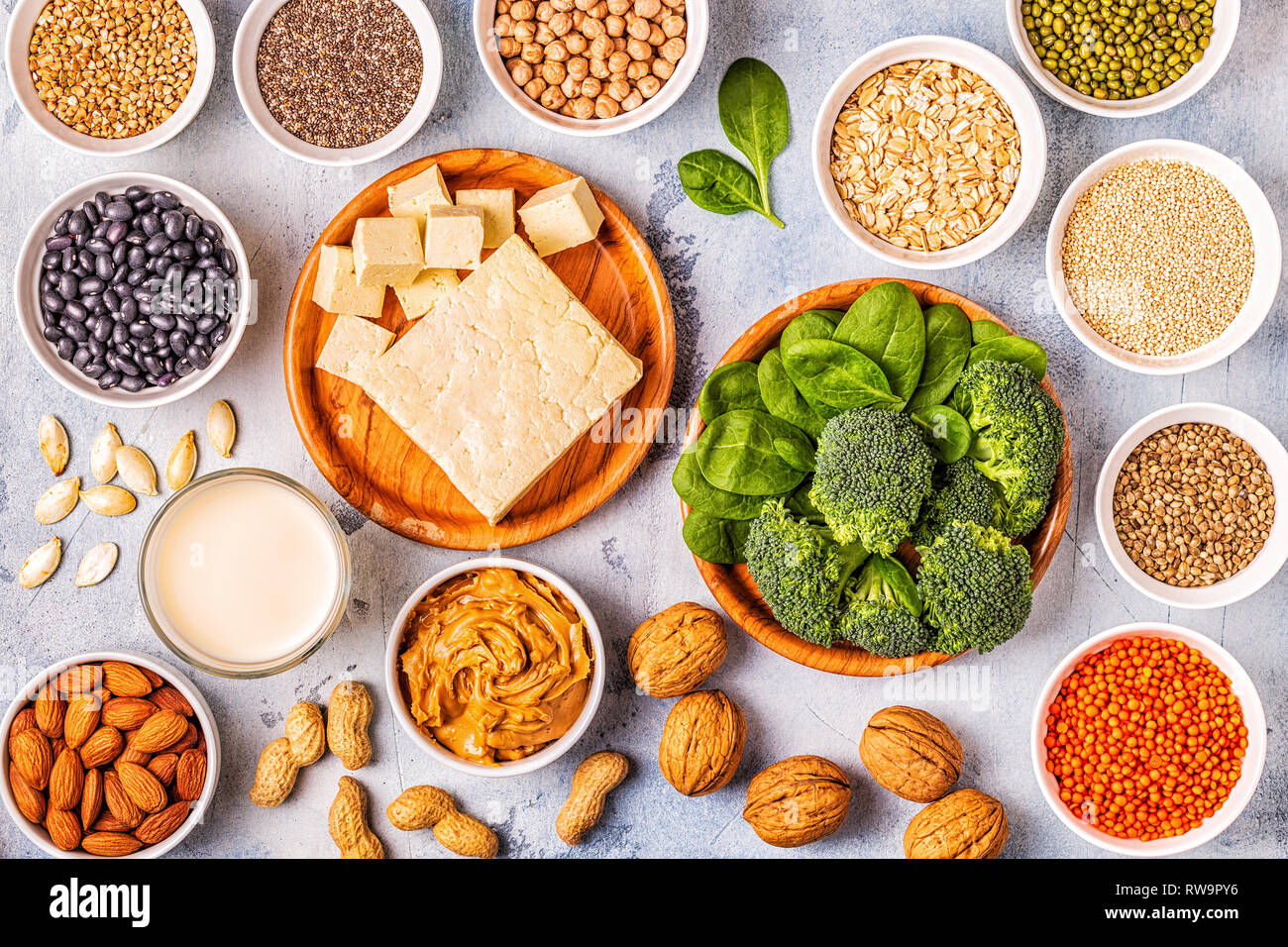 Healthy diet vegan food, veggie protein sources. Top view. Stock Photo
