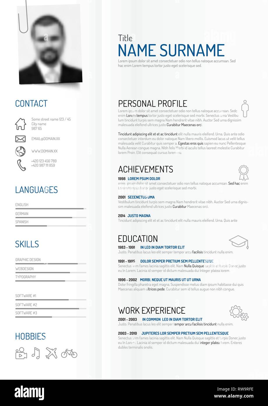 Vector original minimalist cv / resume template - creative version on  folded paper with clipped photo profile Stock Vector Image & Art - Alamy