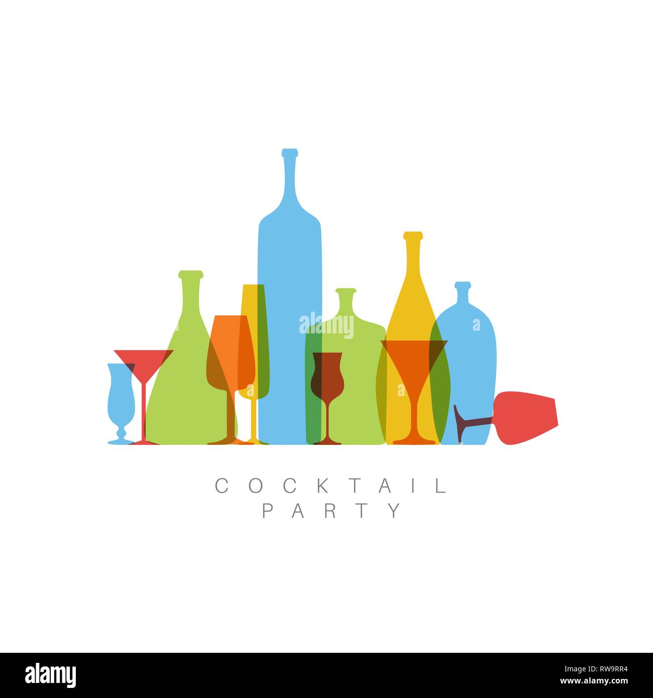 Vector fresh Cocktail party invitation card with glasses and bottles
