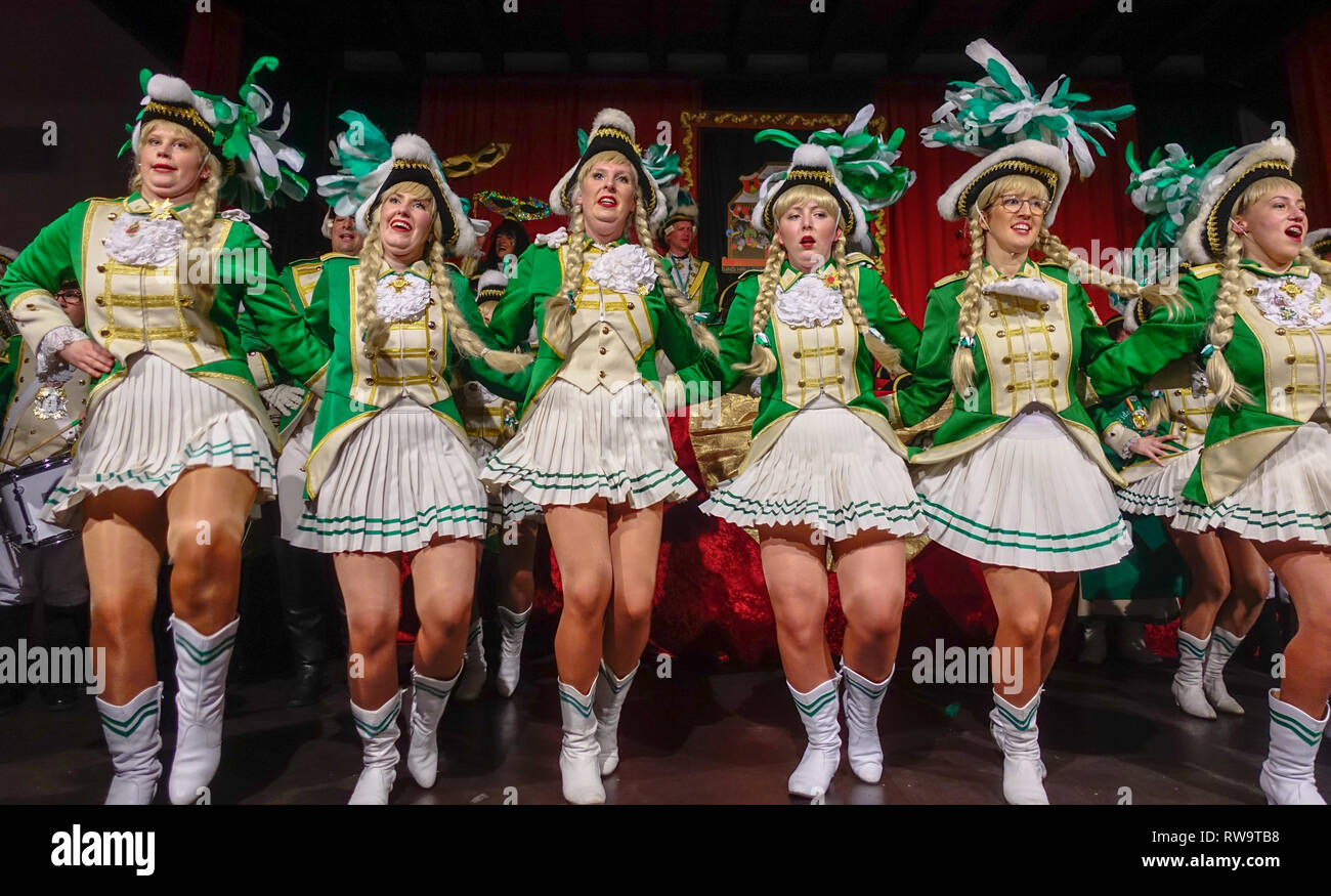 Carnival dance troupe performing on stage in Bonn, Germany Stock Photo