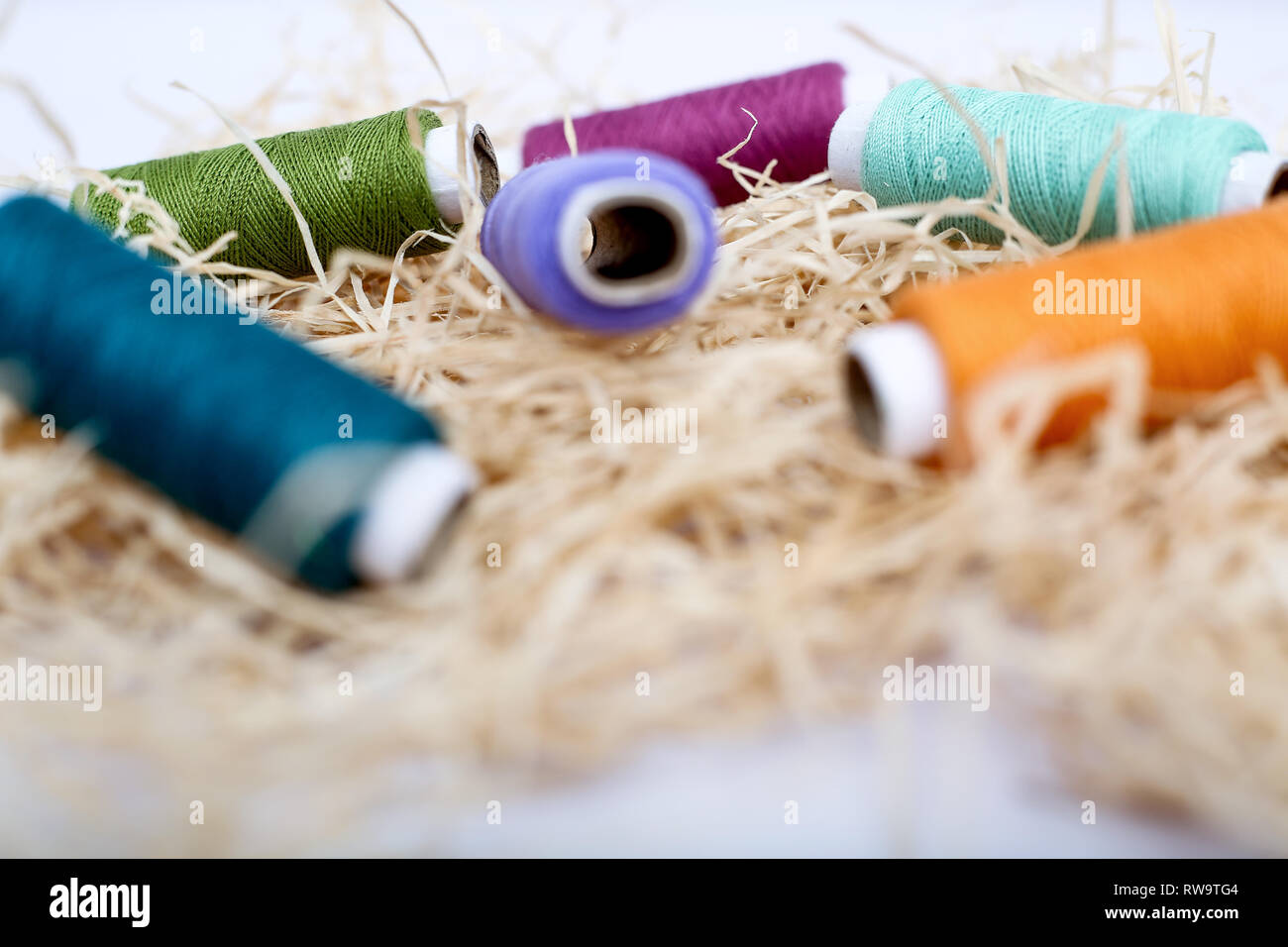 Colored sewing thread. Isolated on the white background Stock Photo - Alamy