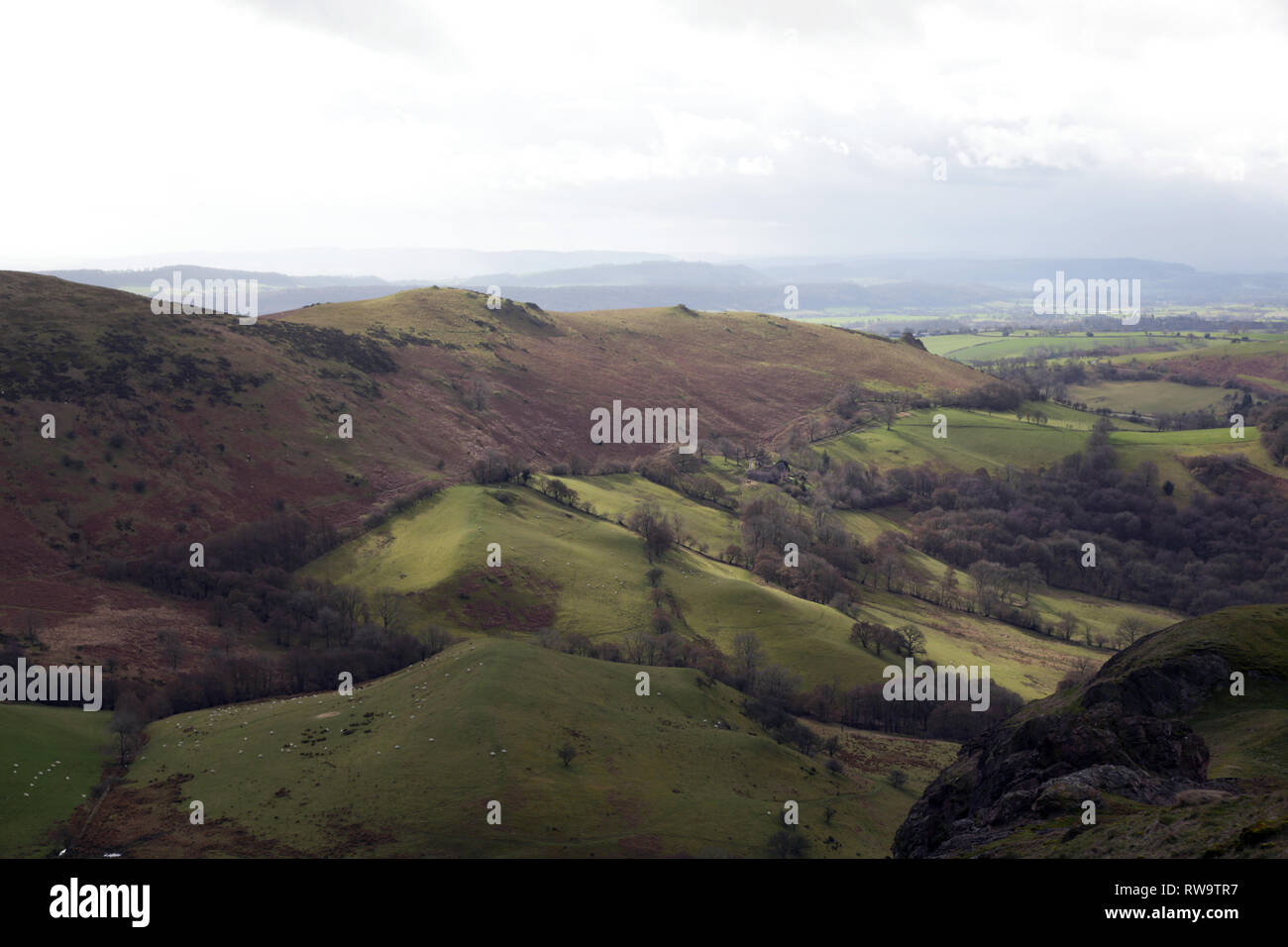 Hope Bowdler hill seen from Caer Caradoc, Shropshire, England, UK Stock