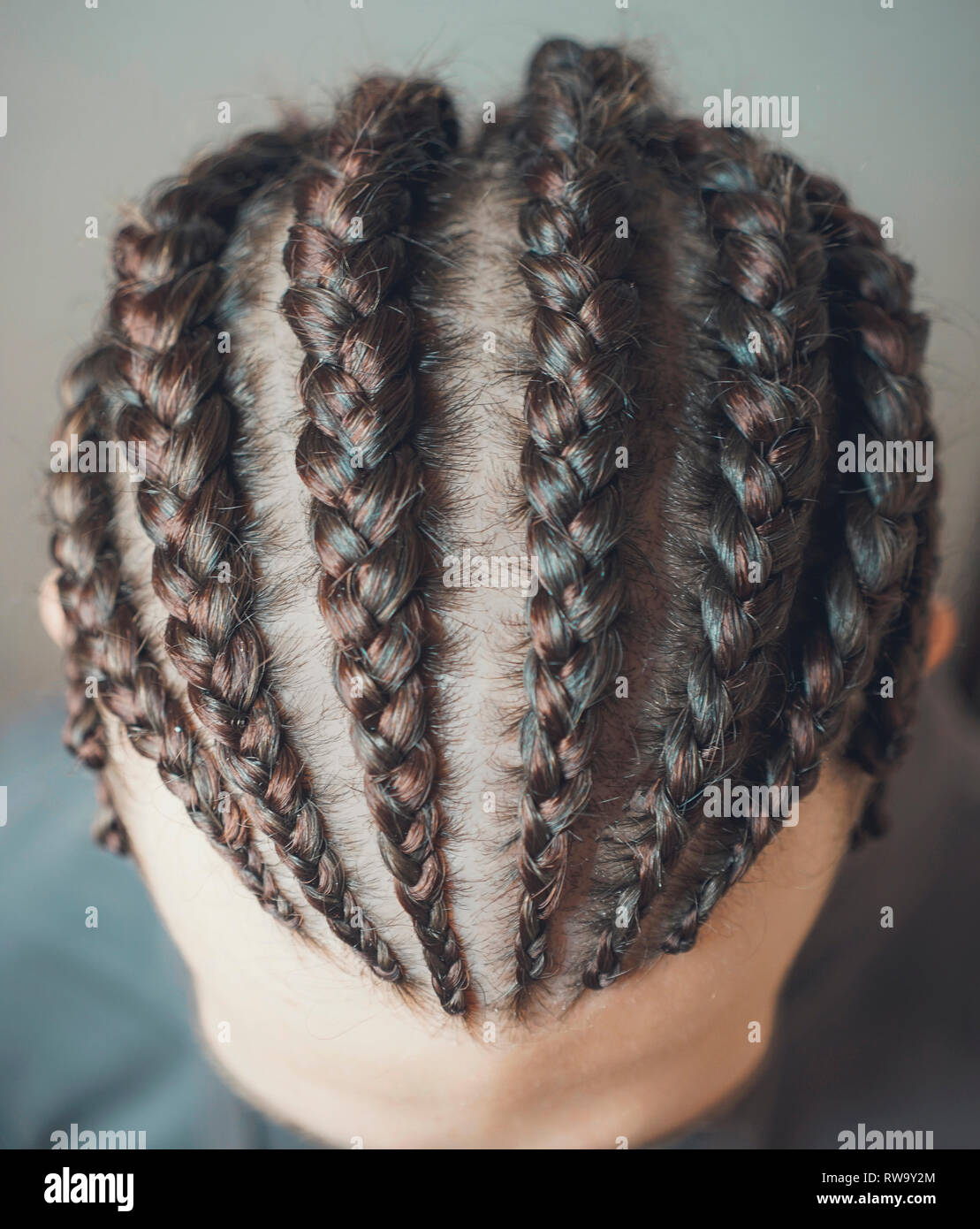 men cornrows braids for men, hair braided, close-up Stock Photo