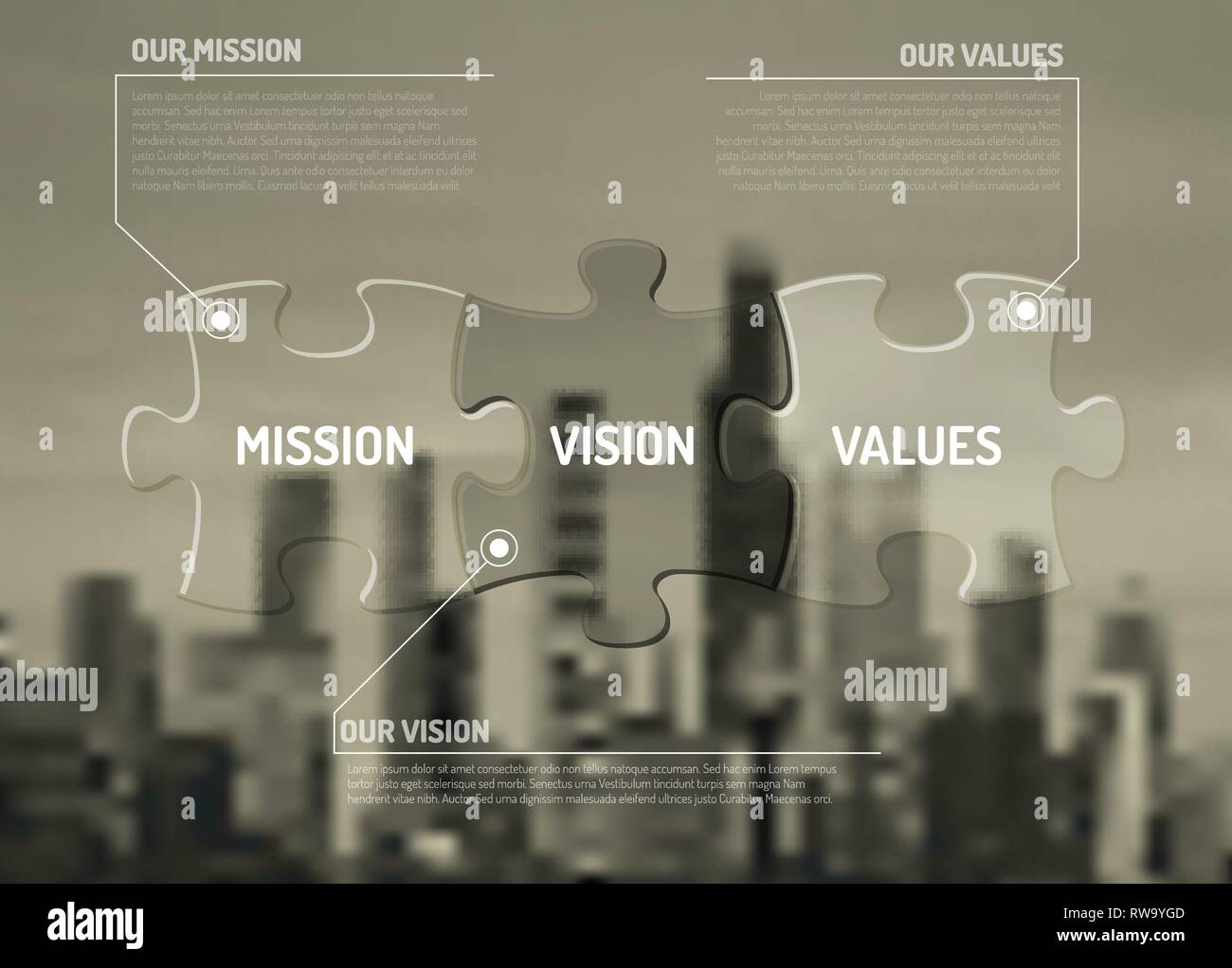 Vector Mission, vision and values diagram schema made from puzzle ...