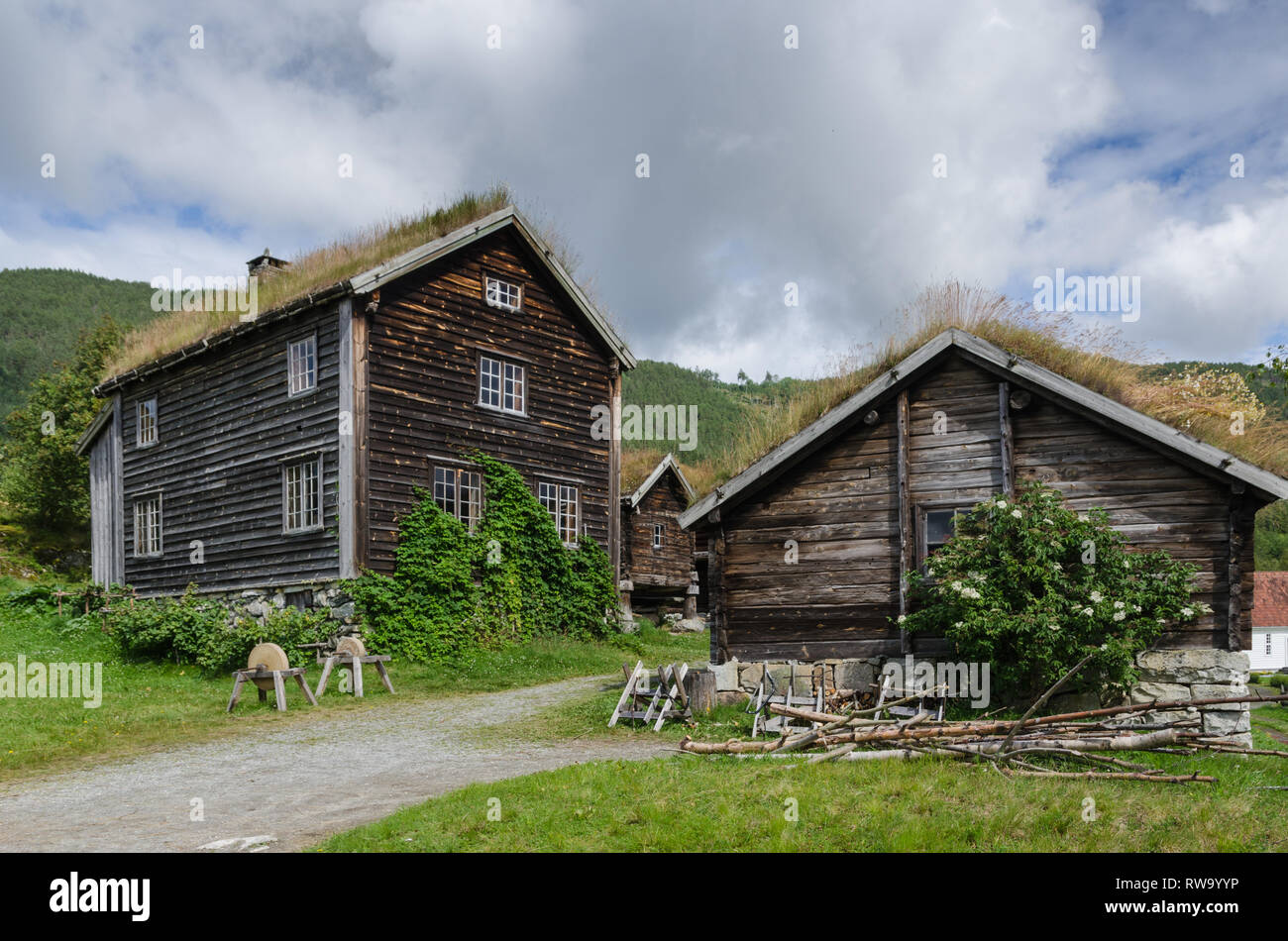 Typical log houses in the Sogn folk museum Stock Photo Alamy