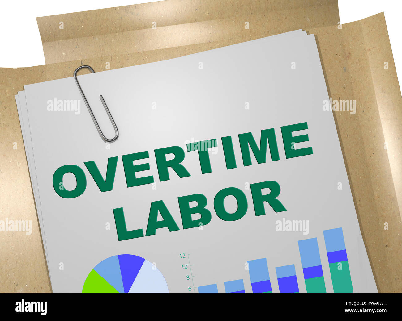 3D illustration of OVERTIME LABOR title on business document Stock ...