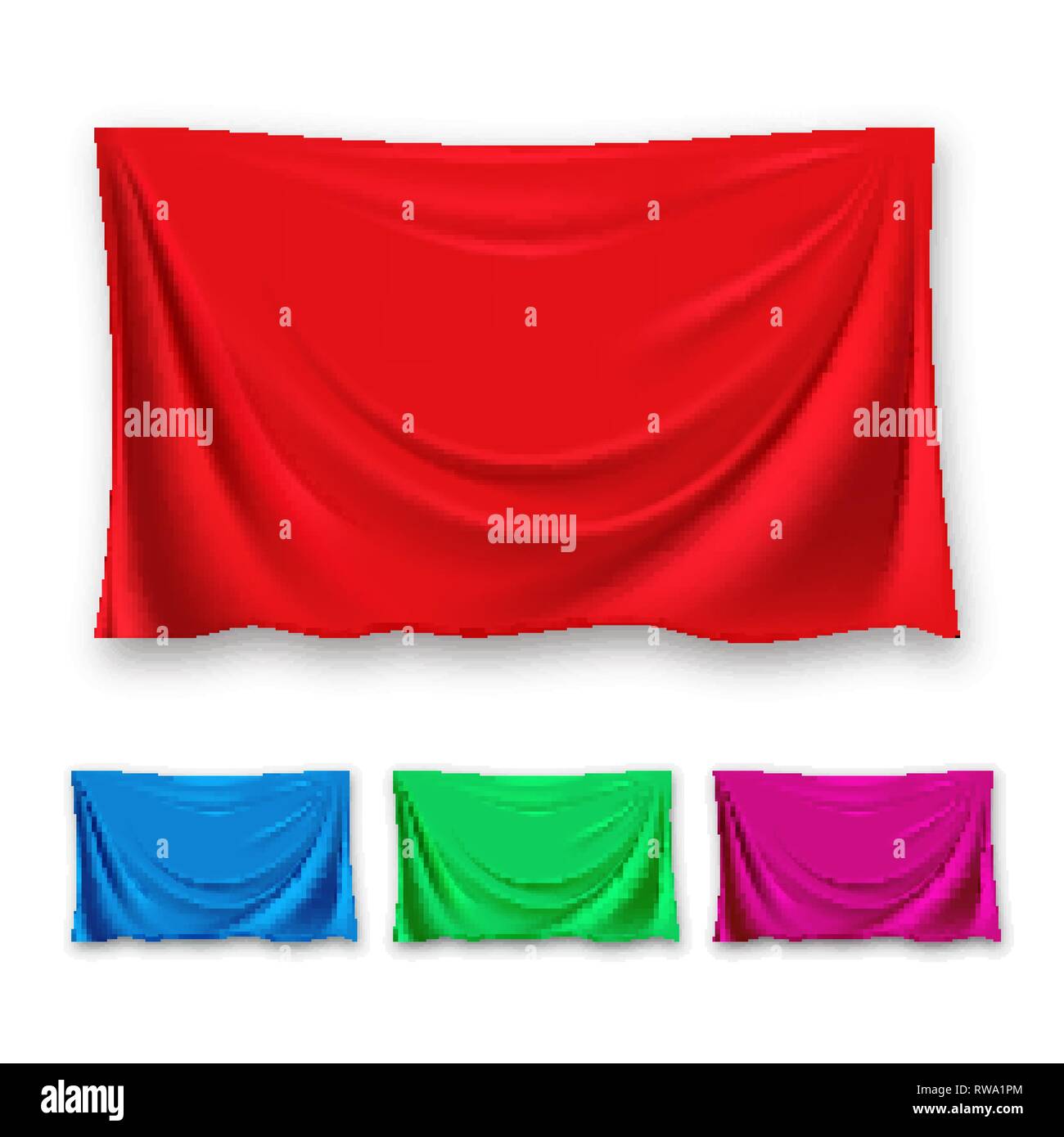 Red Silk Cloth Set Vector. Fabric Cloth Waving Shape. For Presentation ...