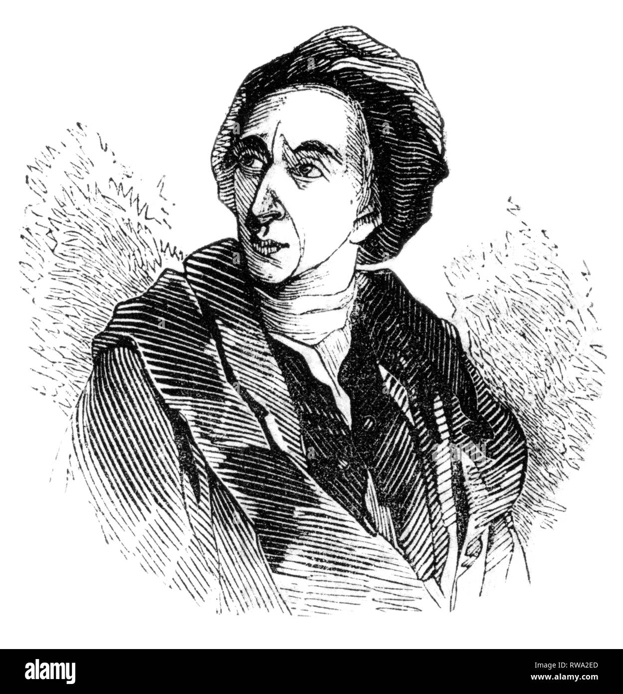 Alexander Pope (1688-1744) as drawn from a painting by William Hoare, Twickenham, London, UK. Pope built Pope's Grotto Stock Photo