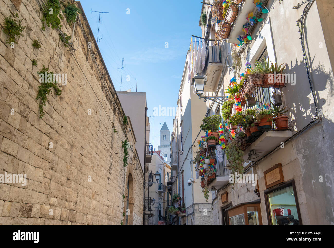 Bari, Puglia, Italy -   View of colorful street in Bari, Apulia. Italian spirit of southern Italy. Stock Photo