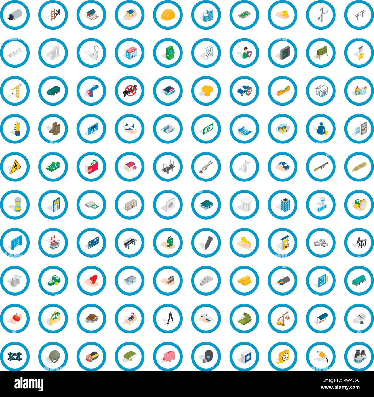 100 corporation icons set, isometric 3d style Stock Vector
