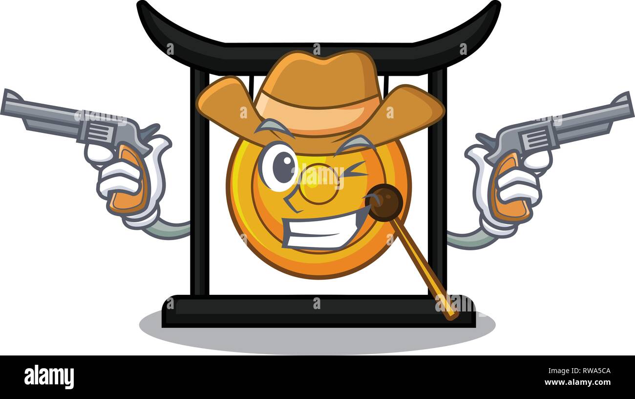 Cowboy goldeng gong in the character shape Stock Vector