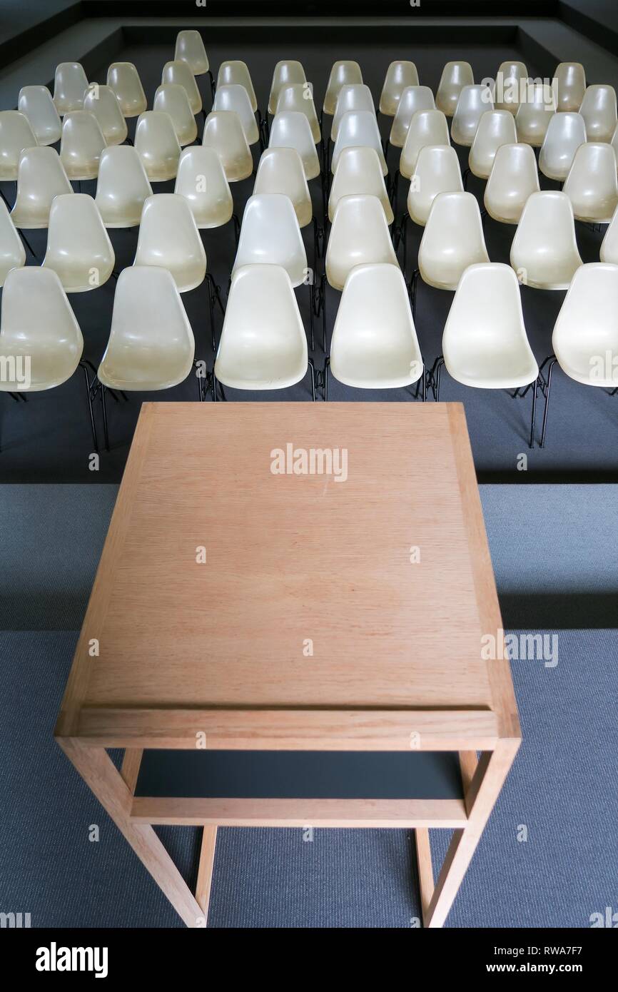 Empty chairs with desk in an auditorium, Germany Stock Photo Alamy