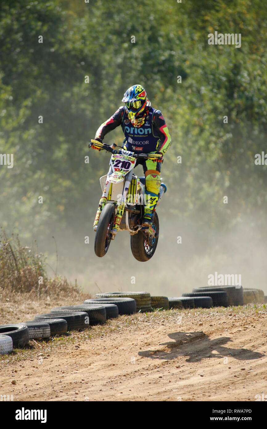 Motorcycle race with obstacles, Czech Republic Stock Photo