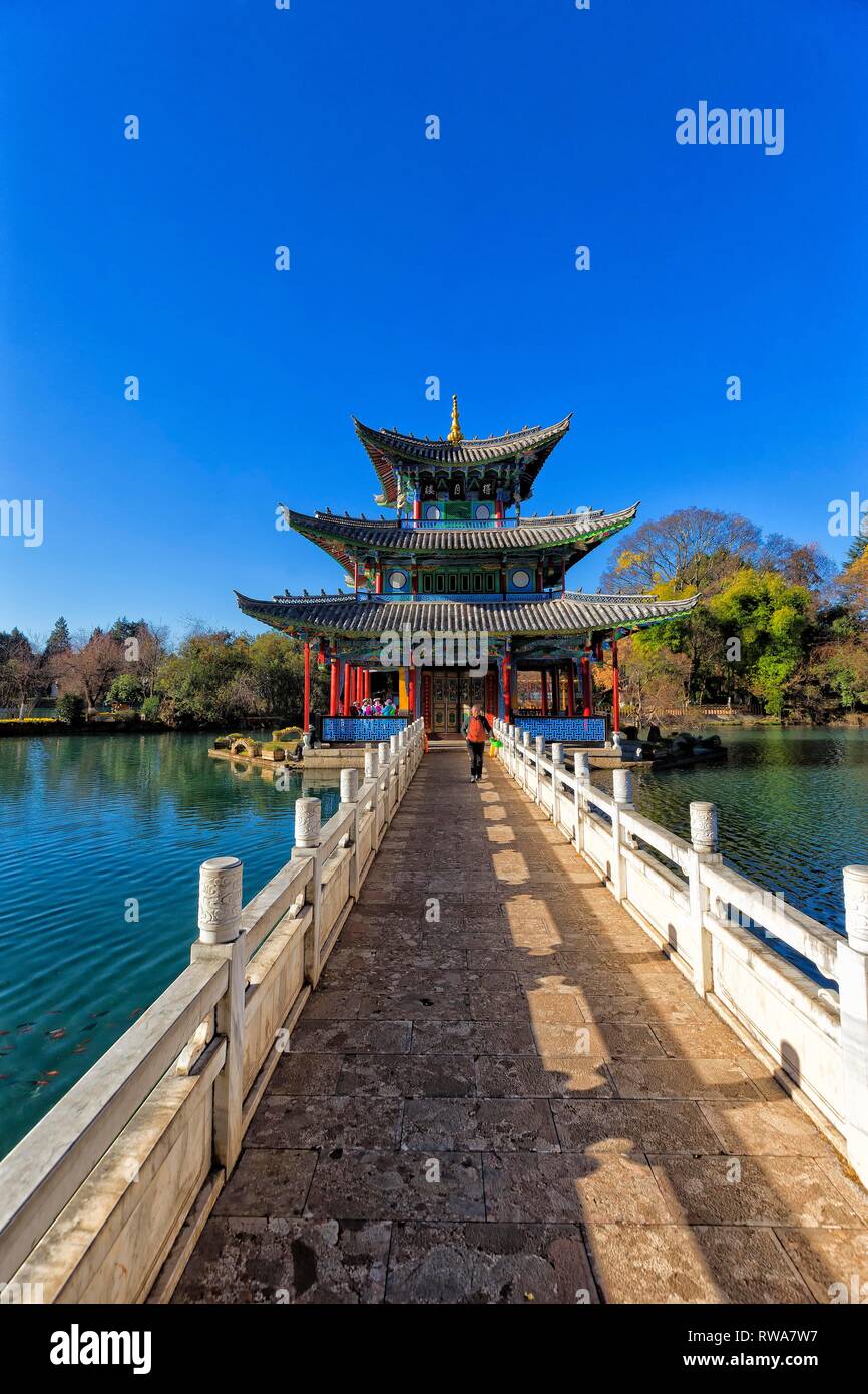 Chinese Pagoda, Deyue Pavilion, Black Dragon Lake, Black Dragon Pool, Unesco World Heritage Site, Jade Spring Park , Lijiang Stock Photo