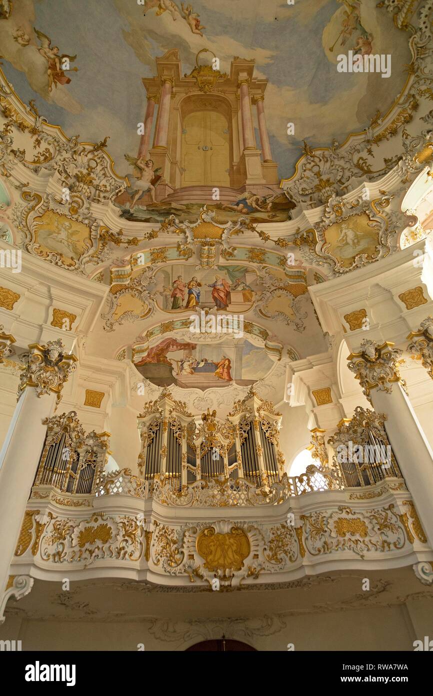 Organ gallery, organ brochure, Wieskirche near Steingaden, Allgäu, Bavaria, Germany Stock Photo
