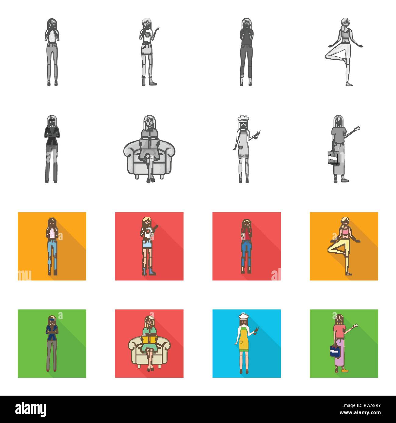 Isolated object of posture and mood icon. Collection of posture and ...