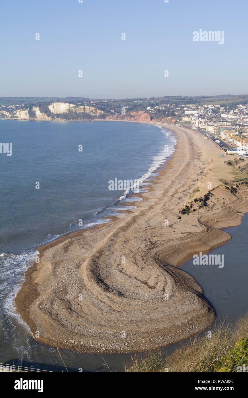 Seaton beach and spit at Axmouth, East Devon, UK Stock Photo