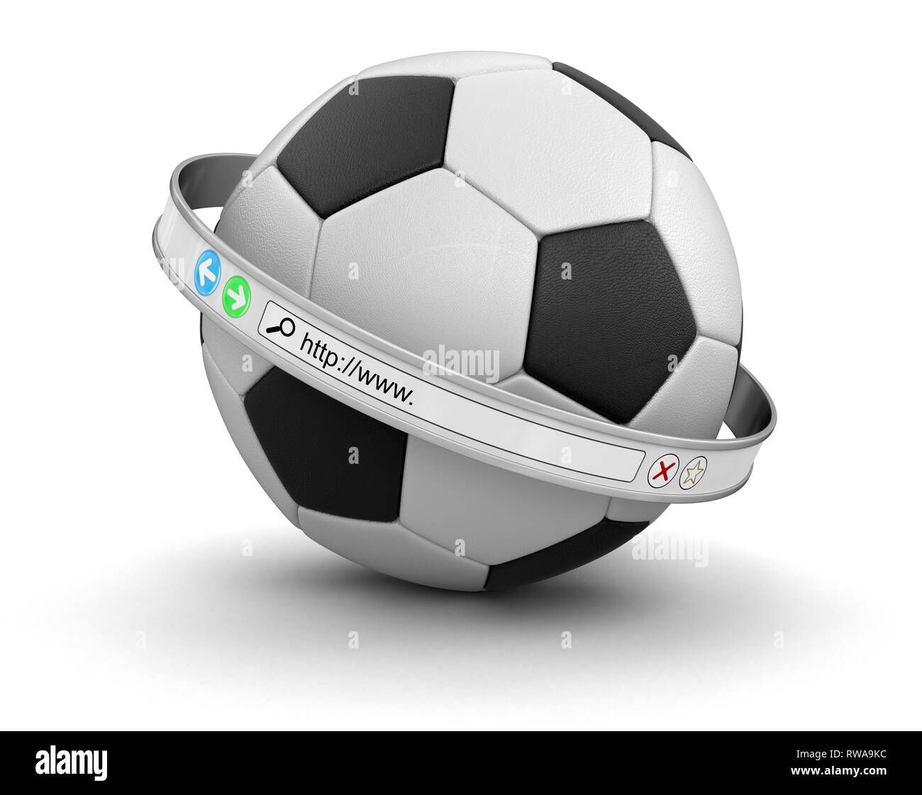 browser screen around Soccer football. Image with clipping path