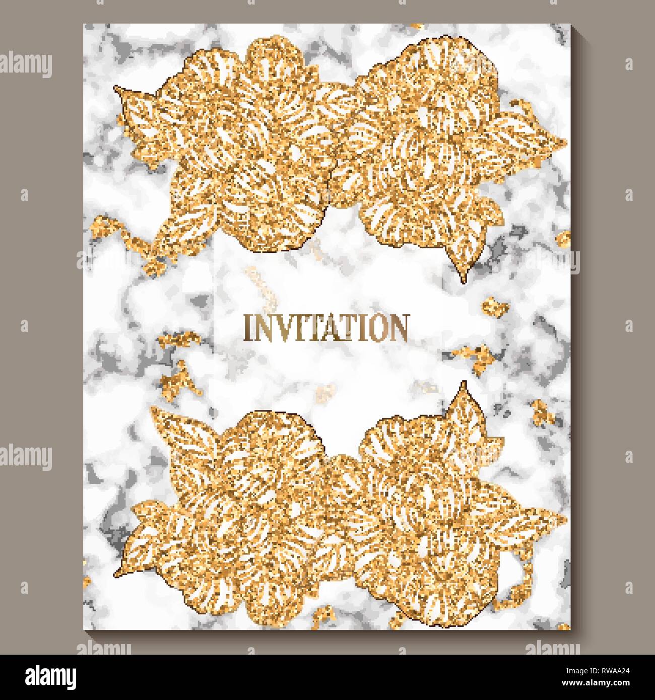 Luxury And Elegant Wedding Invitation Cards With Marble Texture And Gold Glitter Background 4763