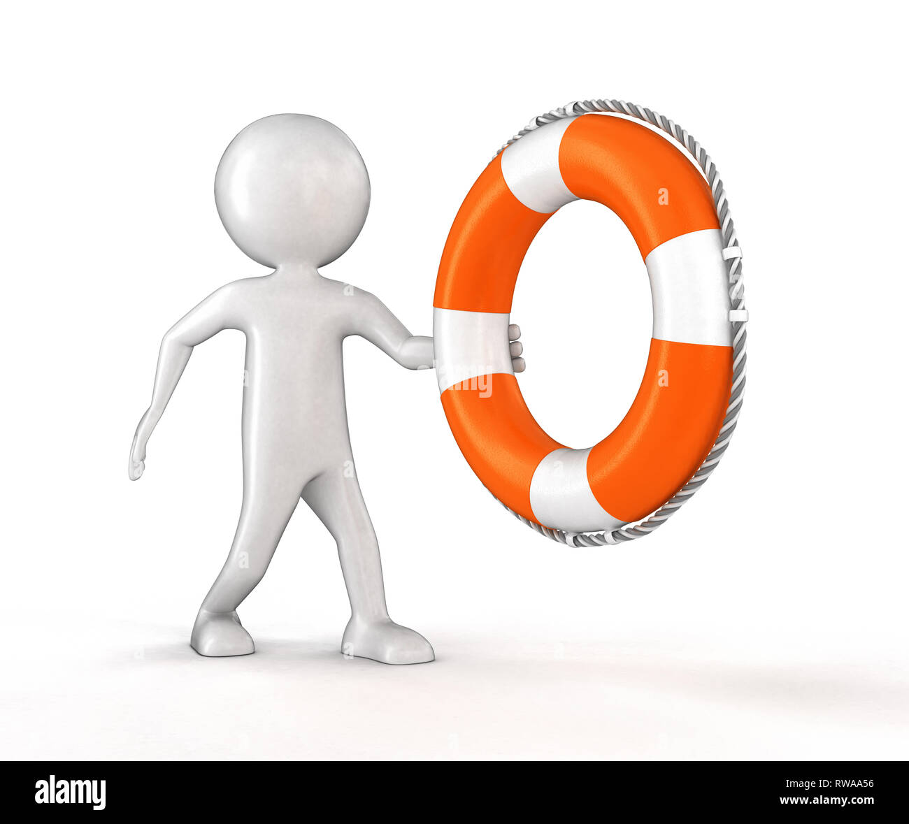 Man with Lifebuoy. Image with clipping path Stock Photo