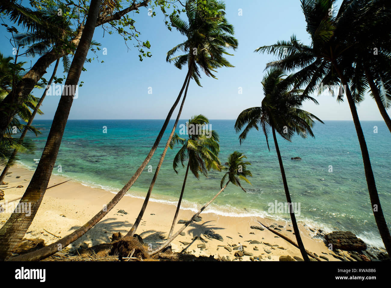 A picturesque beach on Ross Island, officially known as Netaji Subhas Chandra Bose Island. Stock Photo