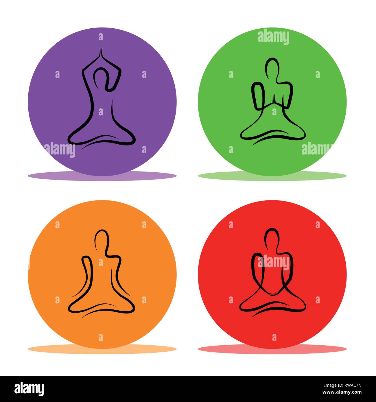set of yoga poses in a colorful circle line drawing vector Illustration EPS10 Stock Vector