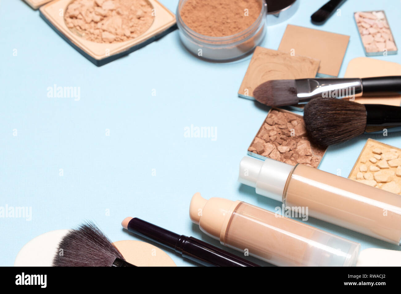 Makeup products for creating the perfect skin tone concealer, primer, liquid foundation fluid